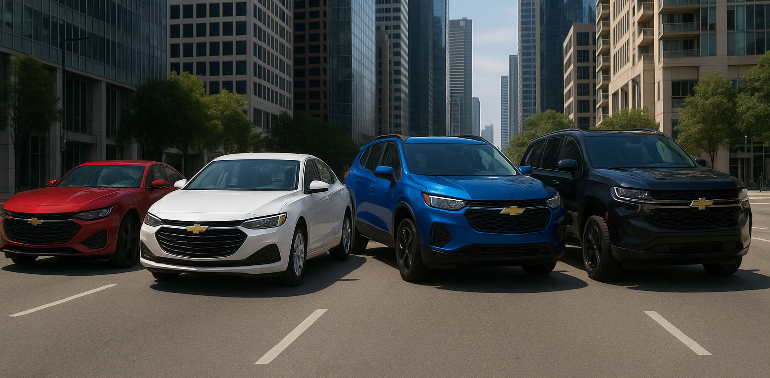 Chevrolet lineup in cityscape